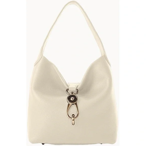 Dooney & Bourke Pebble Grain Logo Lock Bag - Bone - Picture 1 of 14